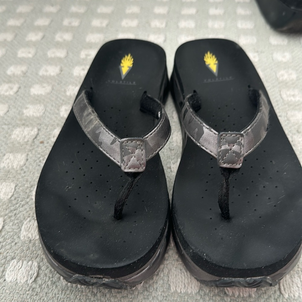 Very Volatile Black Flip Flop Sandals with Gray Straps